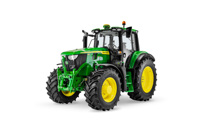 Studijski posnetek traktorja John Deere 6M 165 s kabino Premium in kolesi za kmetijsko uporabo