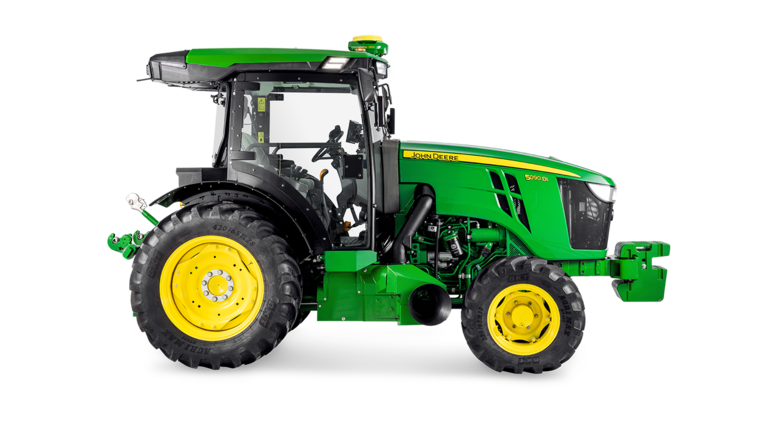 Stranski profil traktorja John Deere 5090EN, ki poudarja zasnovo kabine in velike zadnje pnevmatike.